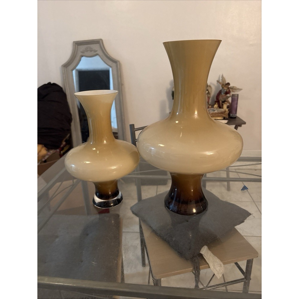 Torre & Tagus Cased Glass Vase Set Amber Yellow Brown Ombre Modernist 12" & 16"